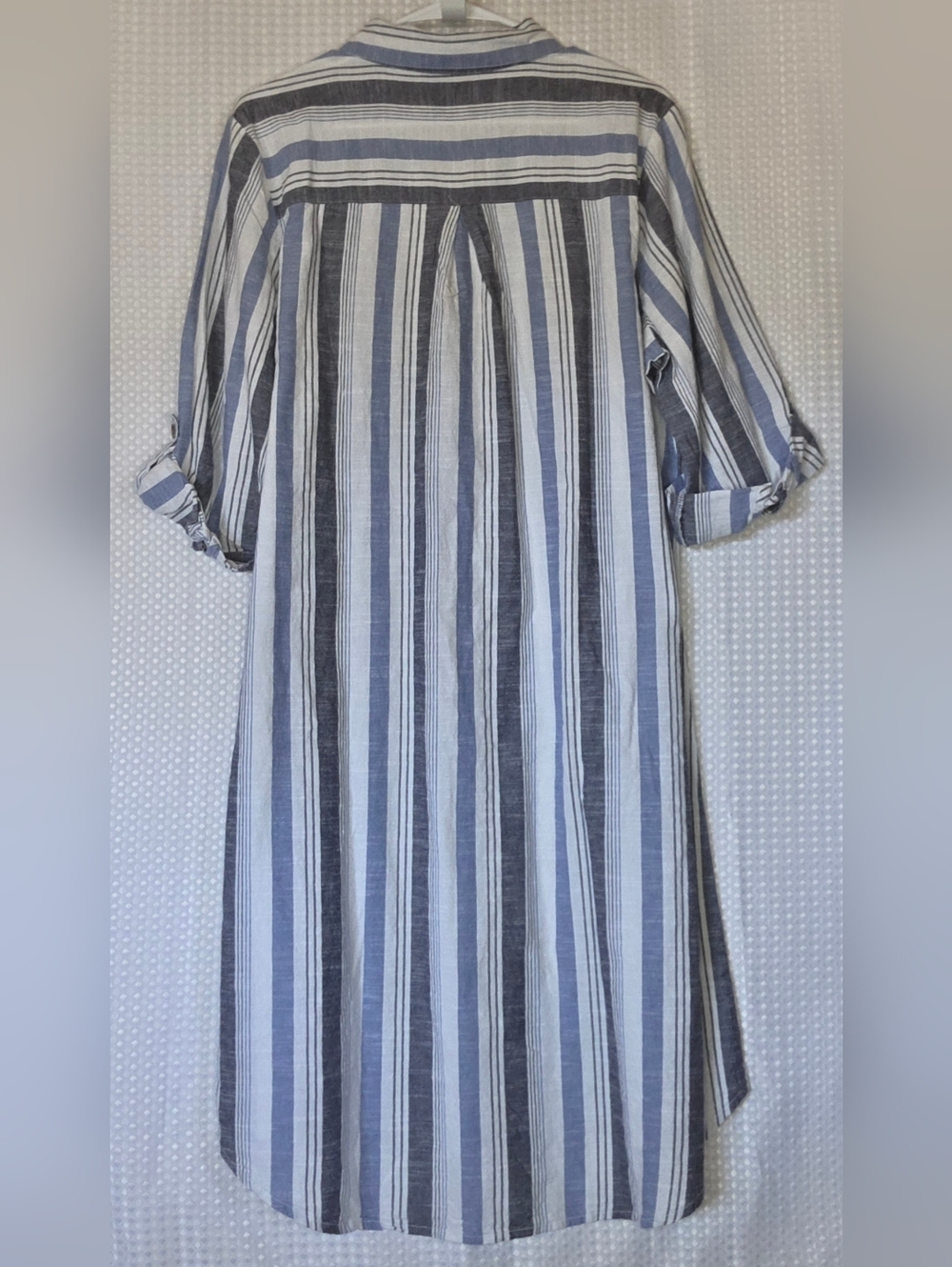 Coastal Striped Shirt Dress 1X Blue White Beachy Button Down Breezy Casual Chic - Picture 7 of 8